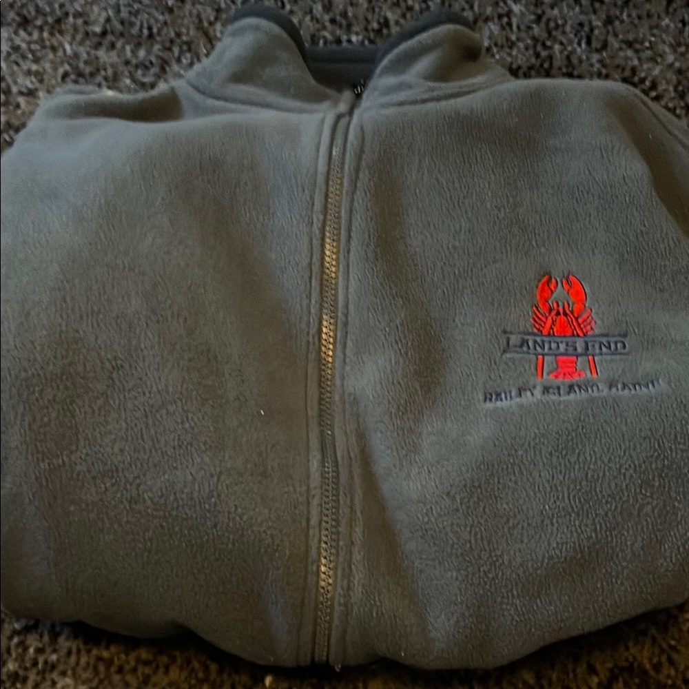 Lands' End Gray Fleece Jacket with Red Logo